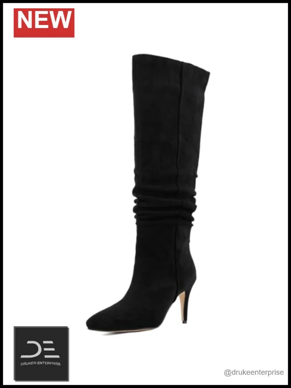 Faux Suede Pointed Toe Stiletto Heel Slouchy Knee-High Boots